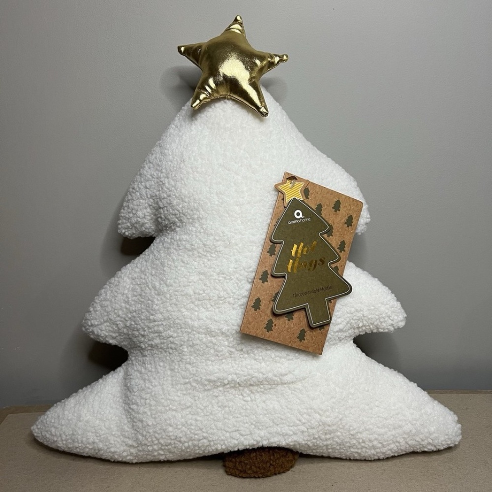 Hot Hugs Sherpa Shaped Christmas Tree Ivory Decorative Pillow Microwaveable NWT